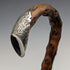 1900 British Antique Men's Cane, Curved Handle, Sterling Silver Decoration, Brown Shaft, 90cm